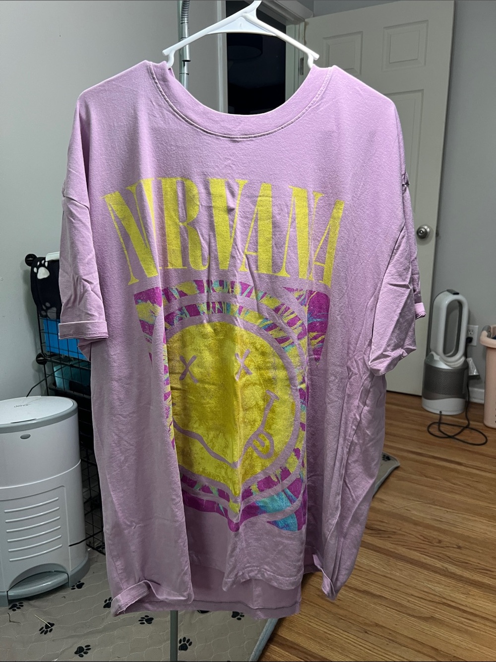NIRVANA Lavender Short Sleeve Tee with Yellow Graphic
